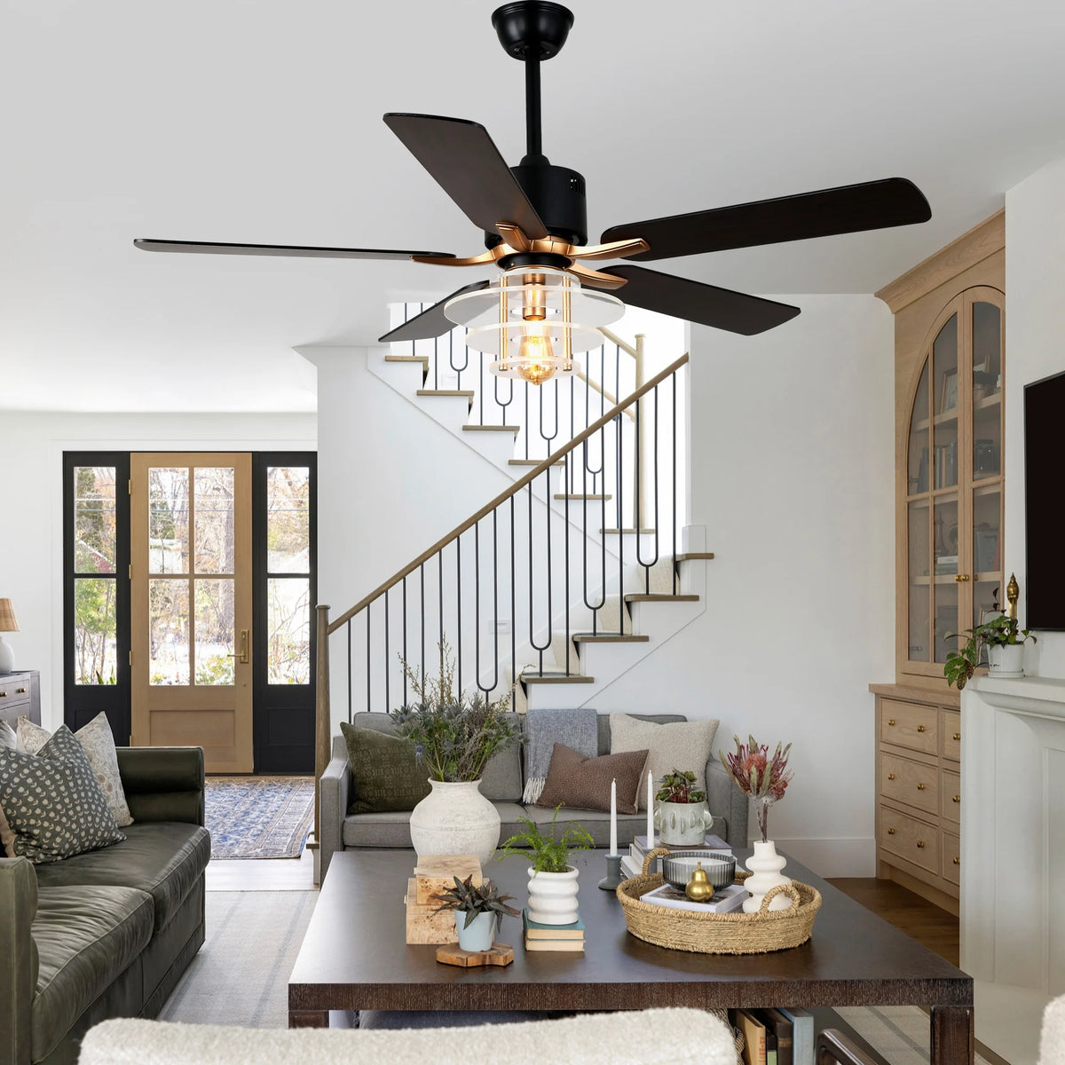 Bella Depot 52" Modern Black Ceiling Fan 6-Speed Reversible with Light and Remote Control