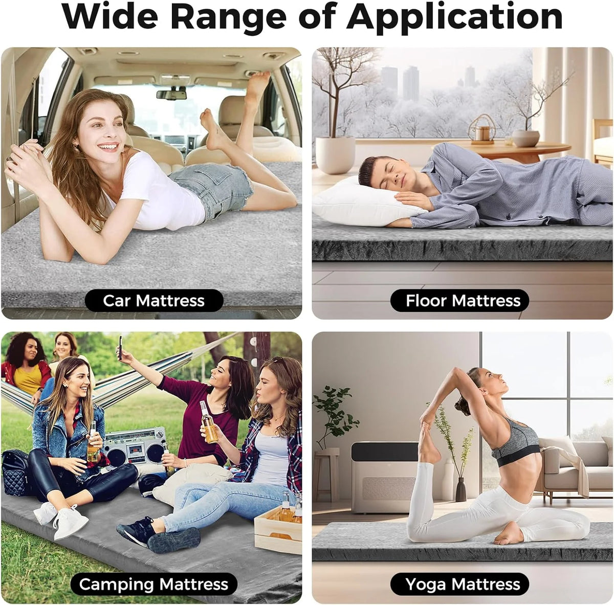 MarketLane Memory Foam Sleeping Pad, Roll Up Floor Mattress with Carry Bag, Non-Slip Bottom, Guest Floor Folding Bed for Sleepover, Portable Camping Mattress for Indoor Outdoor Travel Cot Tent，Grey