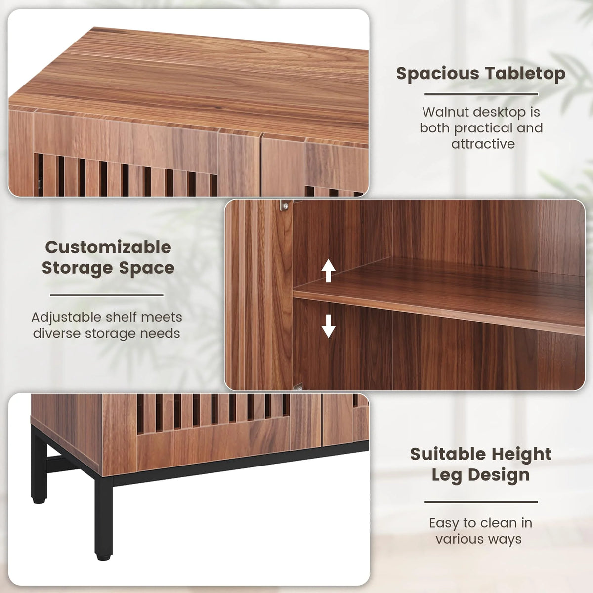 JOMEED Buffet Sideboard Cabinet with Louvered Doors & Adjustable Shelf, Wood Storage Cabinet for Kitchen, Dining Room, Living Room, Entryway Walnut