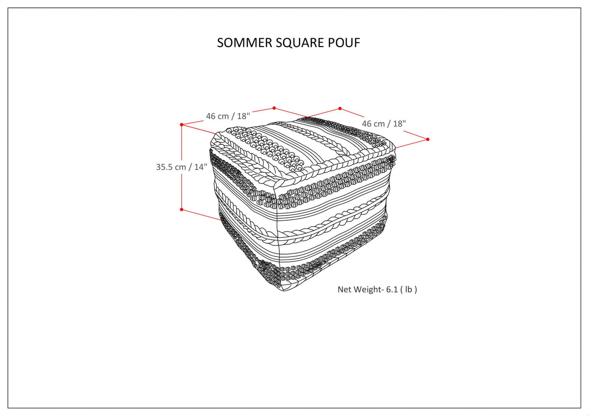 Sommer Boho Square Pouf in Natural Handloom Woven Pattern