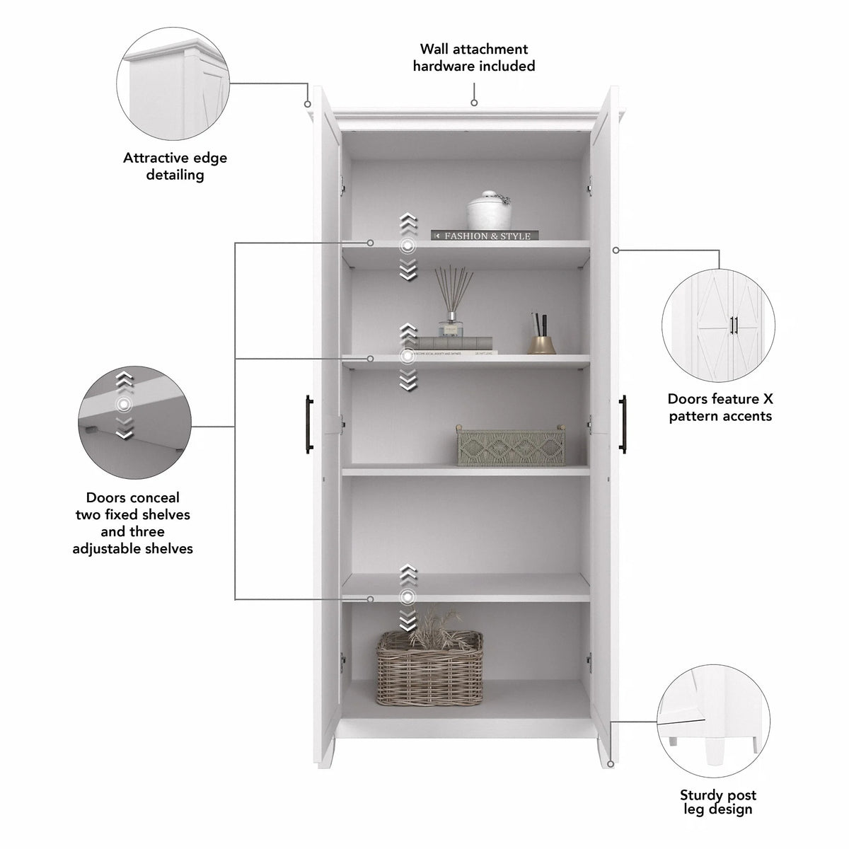 Bush Furniture Key West Tall Bathroom Storage Cabinet with Doors, Bing Cherry