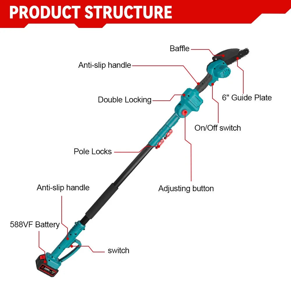 3-in-1 Brushless 6" Pole Chainsaw & Electric Pruning Shears Cordless Pole Saw