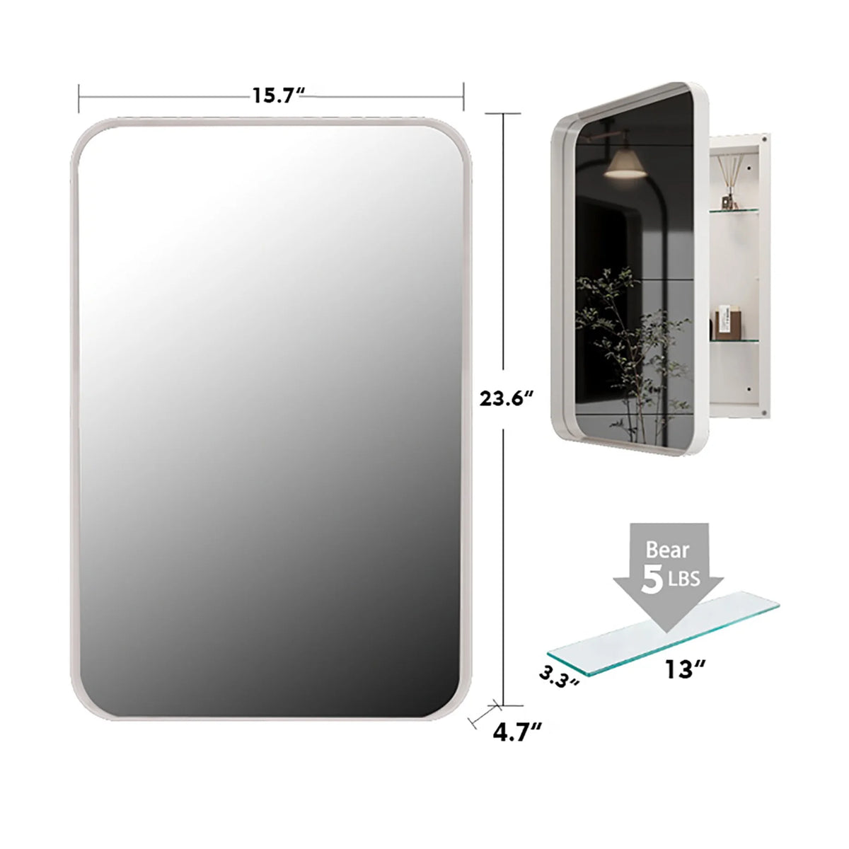 16x24 Inch Bathroom Mirror Cabinet with Adjustable Glass Shelves, Recessed Metal Framed Medicine Cabinet for Storage, Matte Gold