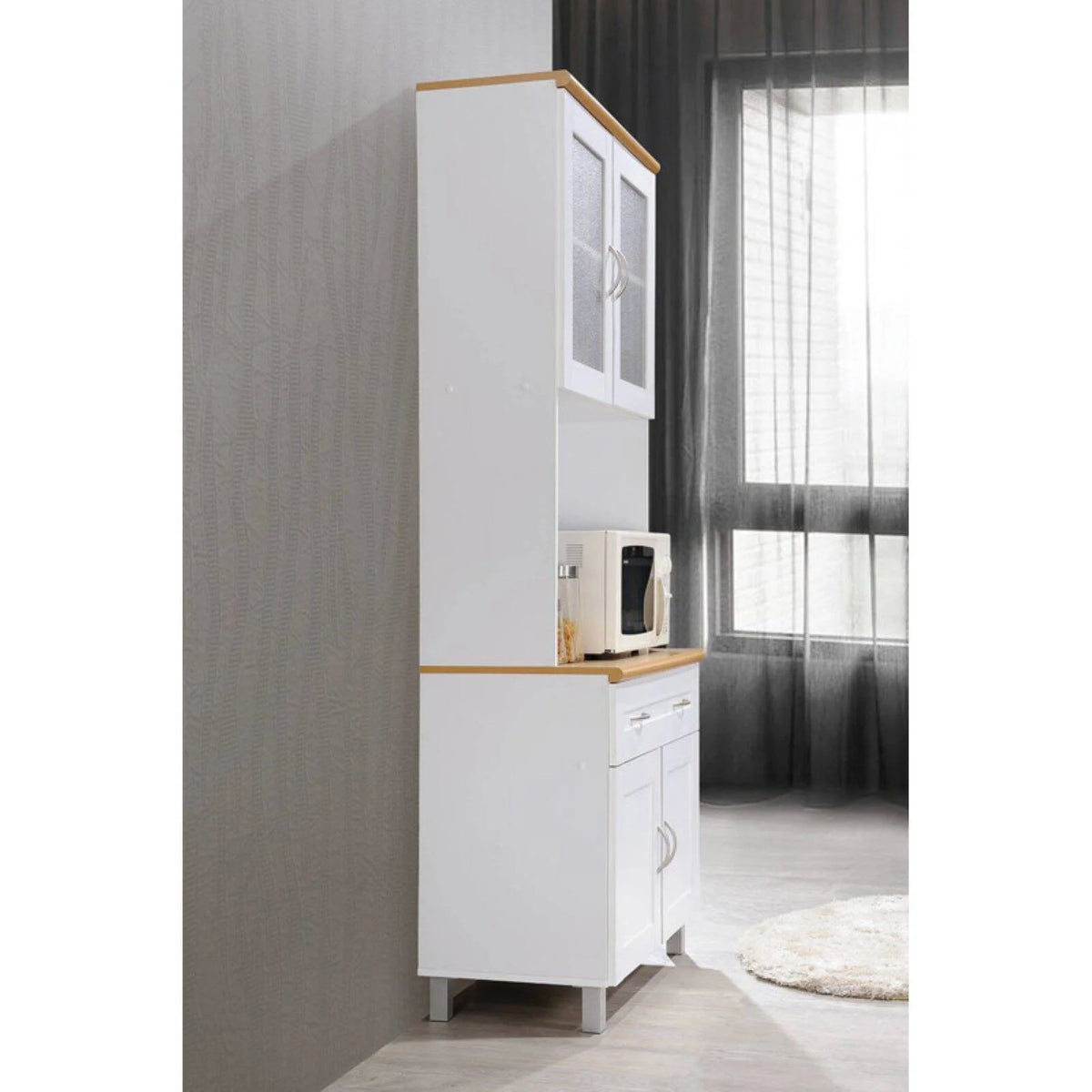 Hodedah Tall Free Standing Kitchen Cabinet, White