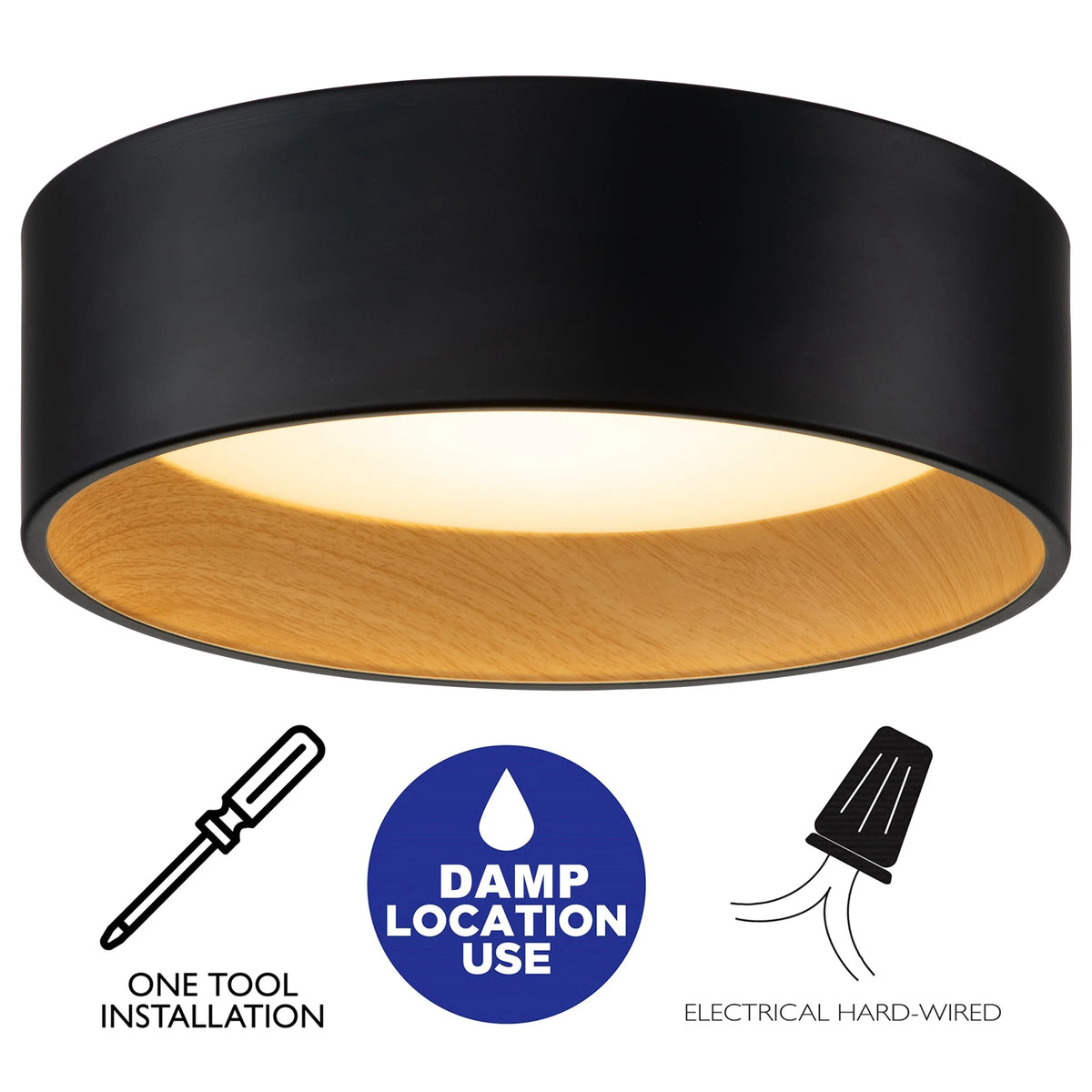 C Cattleya Black and Woodgrain Finish Integrated LED 3000K/4000K/5000K Flush Mount LED Ceiling Light