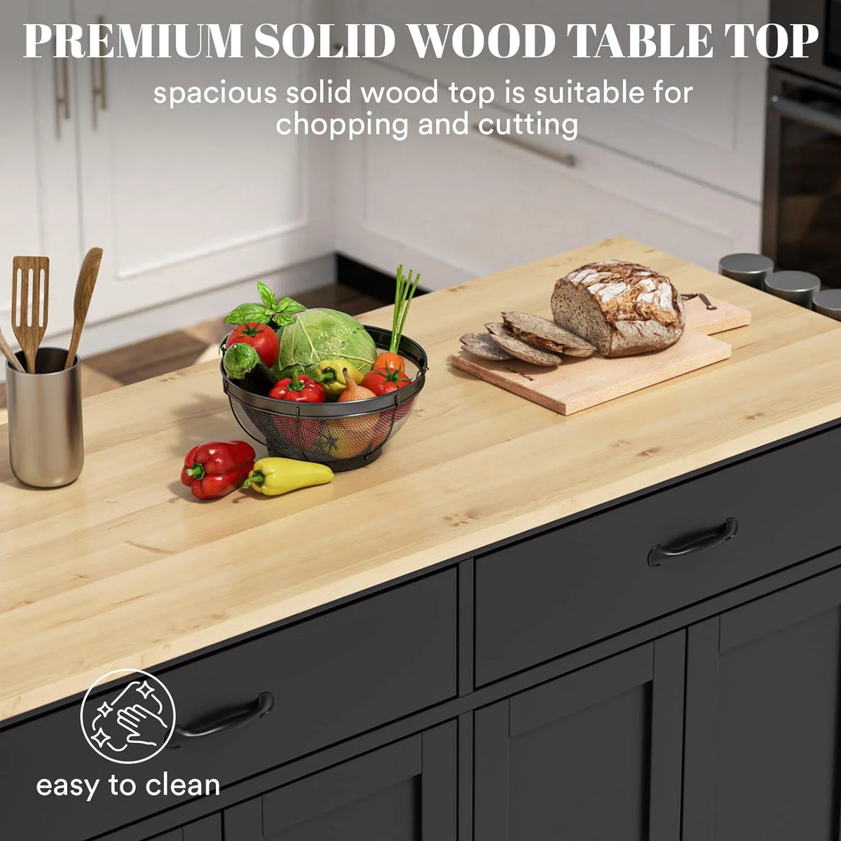 ZIVACATE Rolling Kitchen Island with Drop Leaf and Storage Large 53 in Movable Kitchen Carts White