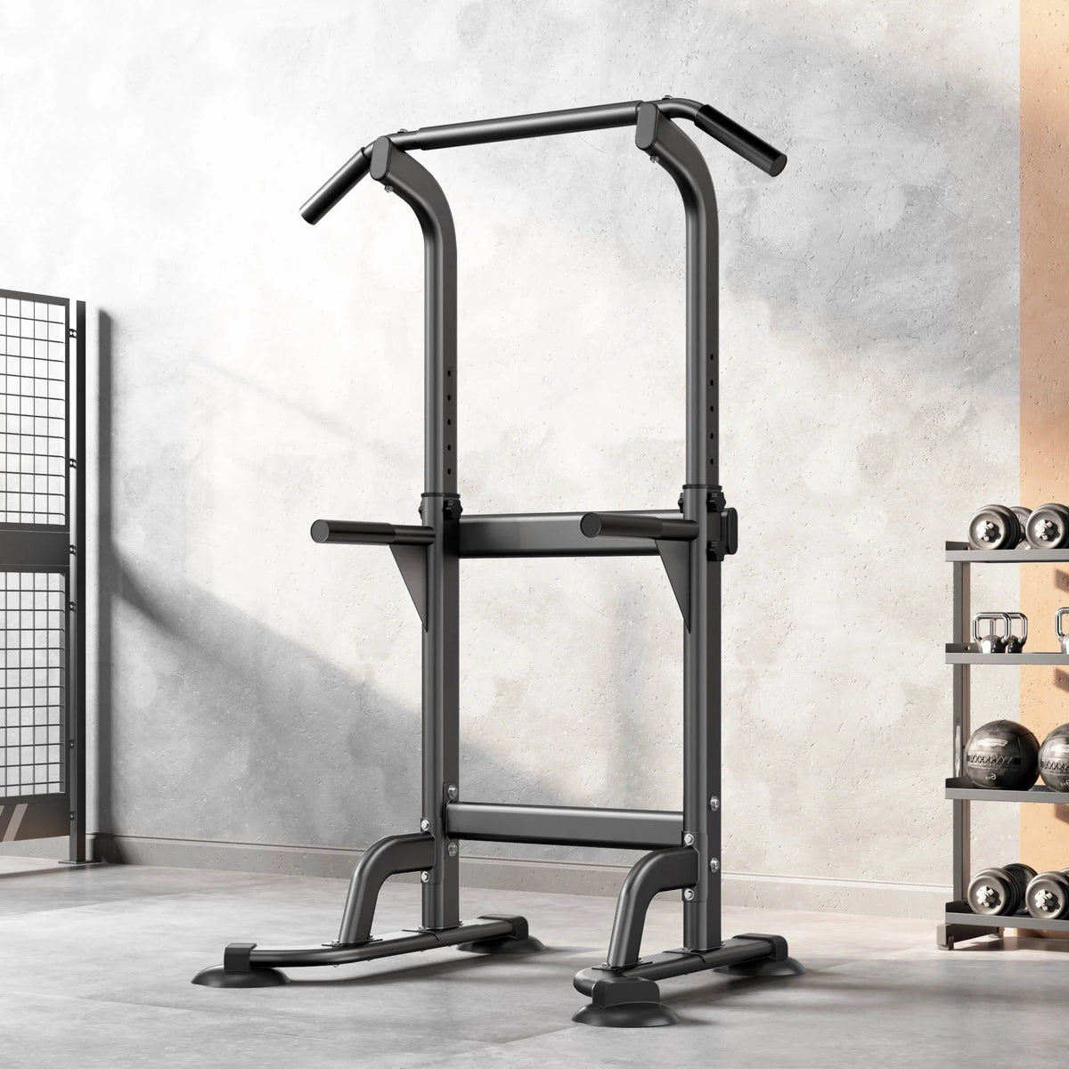 Wellynap Power Tower Pull up Bar, Strength Training Workout Equipment with Adjustable Height High Stability - Black