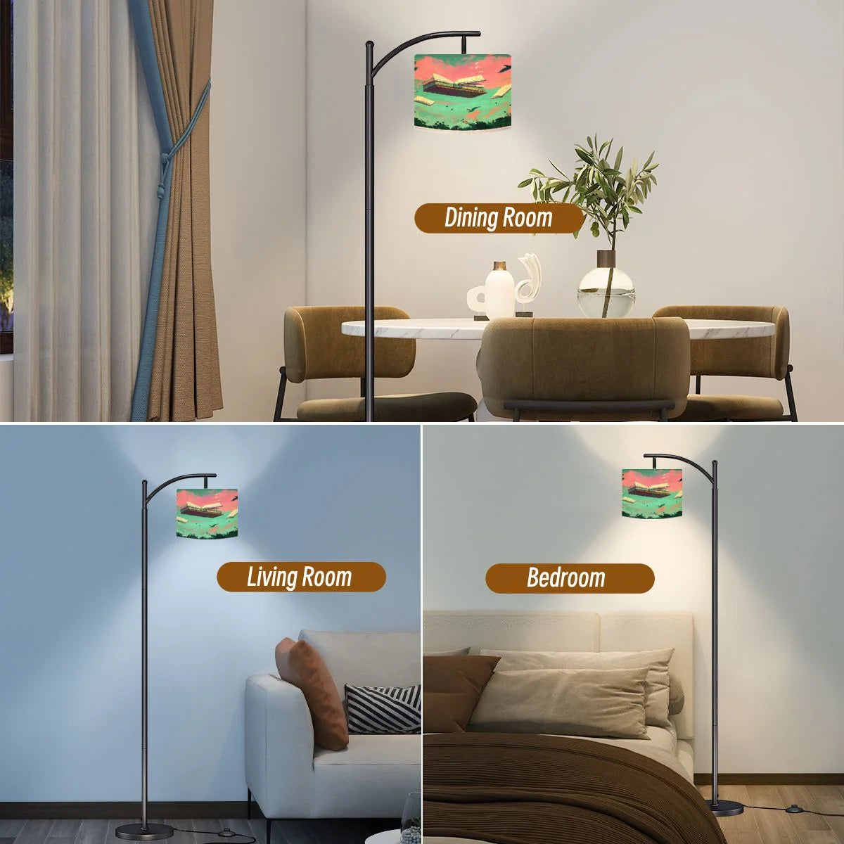 Arc Floor Lamps Surreal Bookshelf Dreamlike Sky Art Print Modern LED Adjustable Lampshade Standing Light for Living Room Reading Bedroom Office