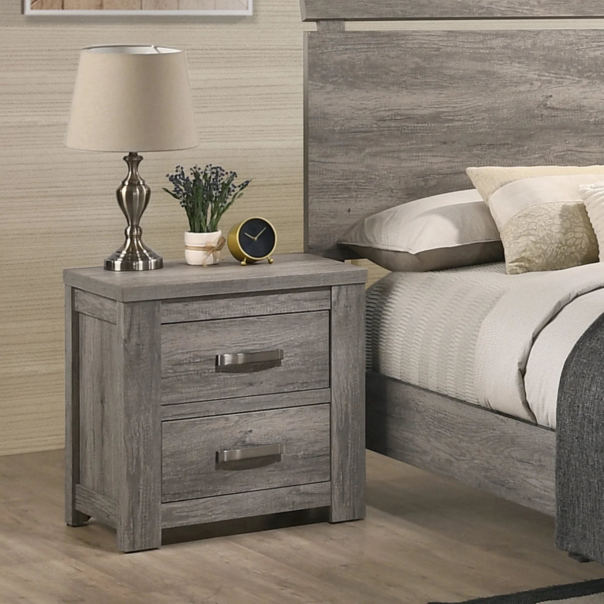 Roundhill Furniture Floren Transitional Bedroom Set, 5 Piece, Weathered Gray Wood