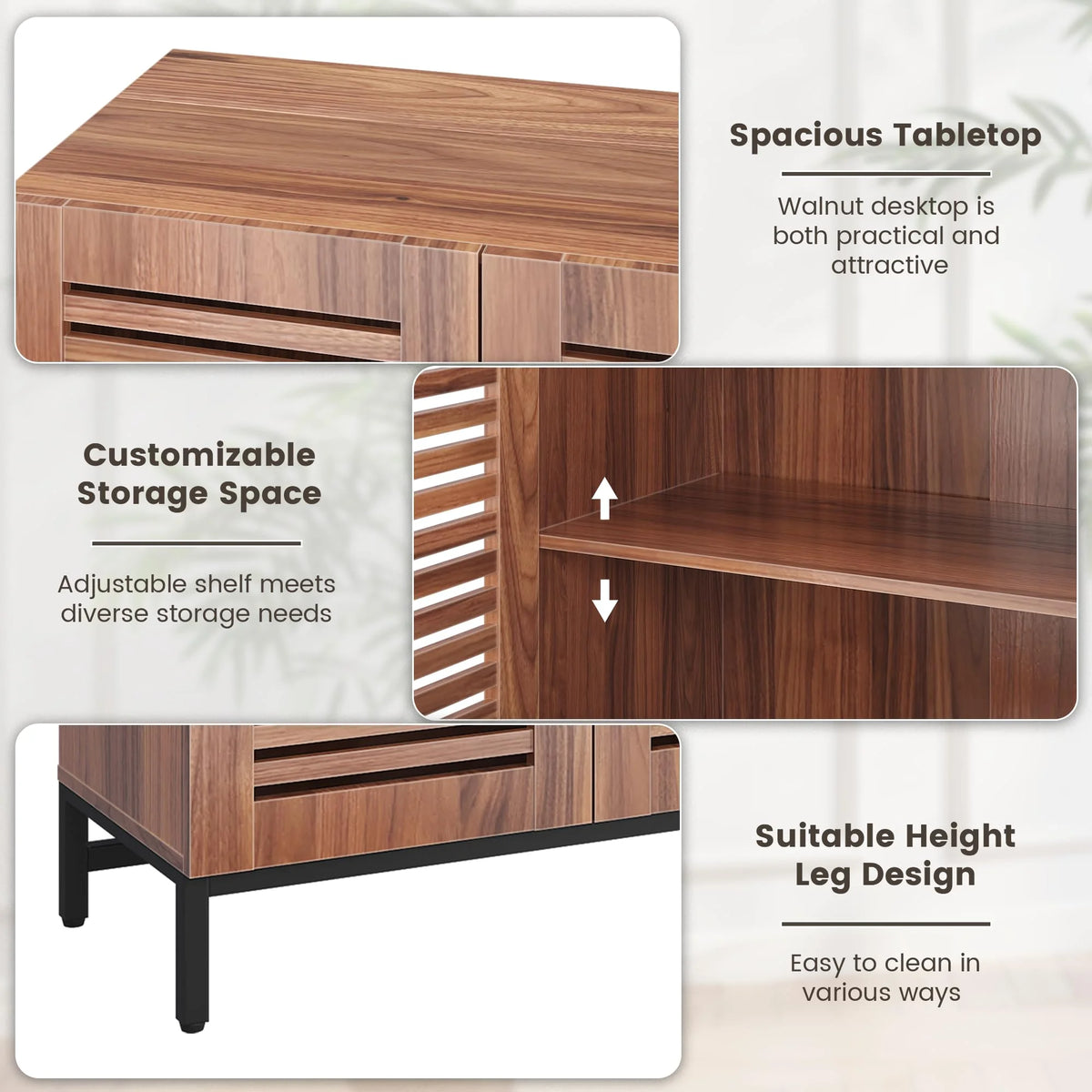 JOMEED Buffet Sideboard Cabinet with Louvered Doors & Adjustable Shelf, Wood Storage Cabinet for Kitchen, Dining Room, Living Room, Entryway Walnut