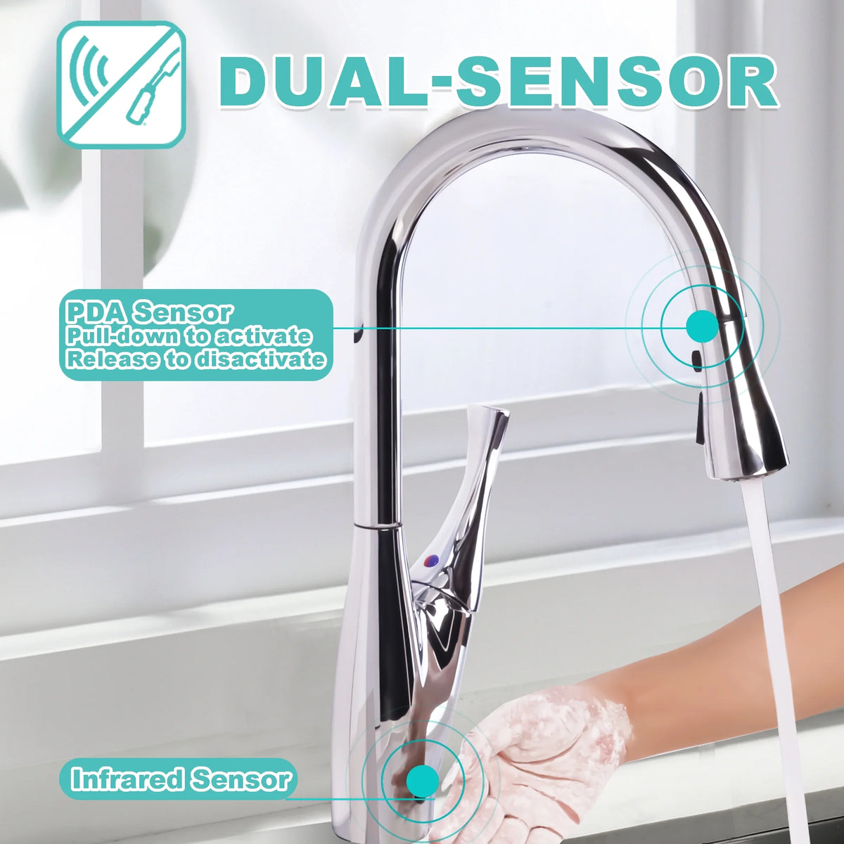 Dual-sensor Pull Down Touchless Kitchen Faucet