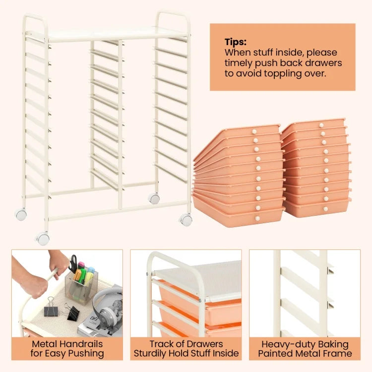 20 Drawers Rolling Storage Cart Studio Organizer