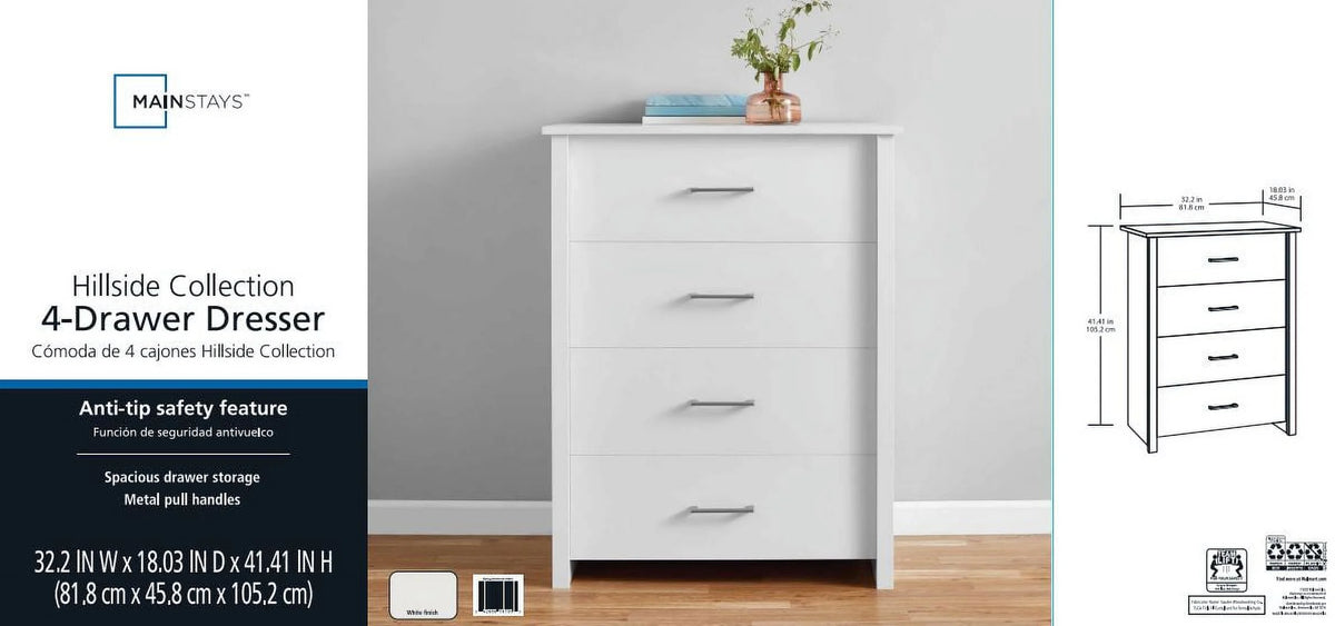 Mainstays Hillside 4-Drawer Dresser, Charcoal Finish