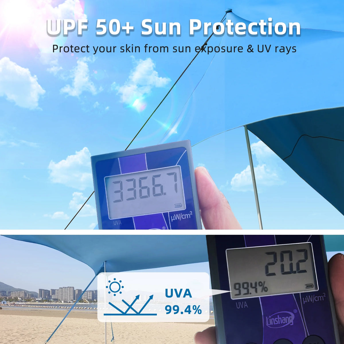 Easierhike 10'x10' Beach Tent Sun Shelter, UPF 50+ Windproof Beach Canopy for 8-10 People, Portable with Carry Bag, Easy Setup for Outdoor, Royal Blue