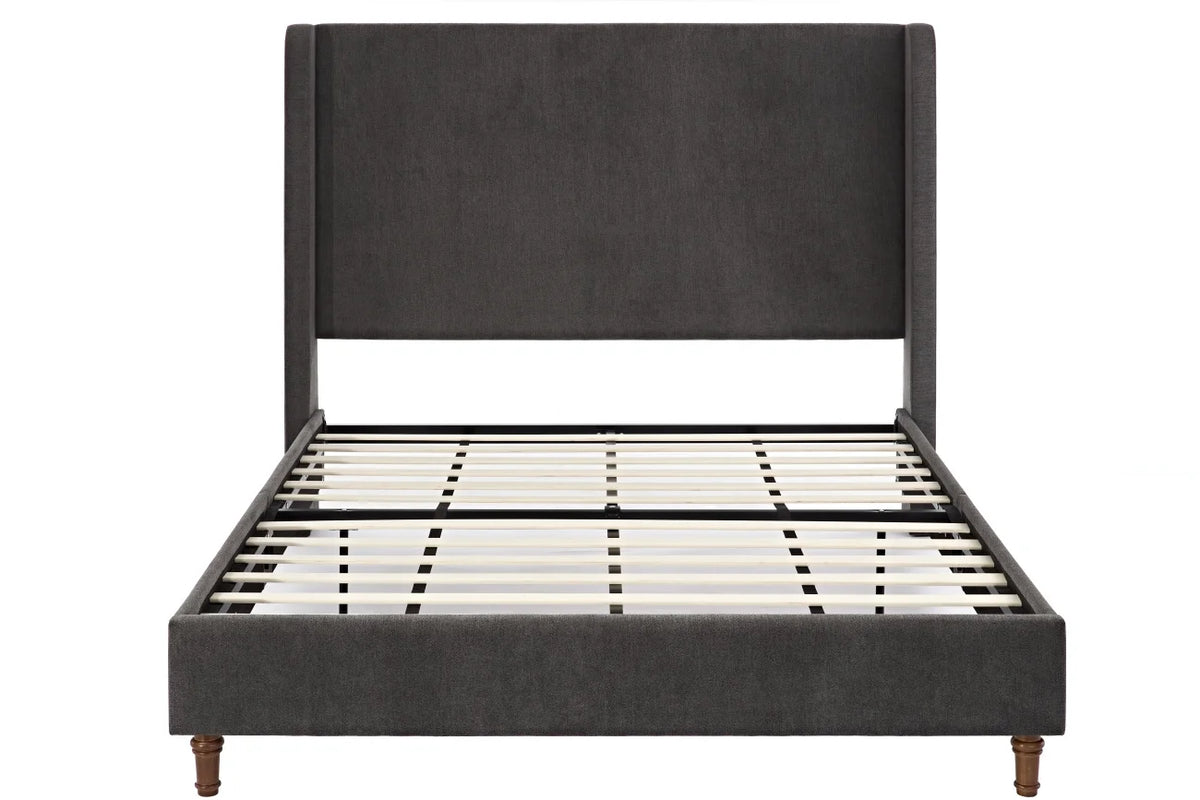 King Bed Frame Upholstered Bed with Tall Headboard, Chenille Platform Bed King Size, No Box Spring Needed, Easy Assembly, Ivory