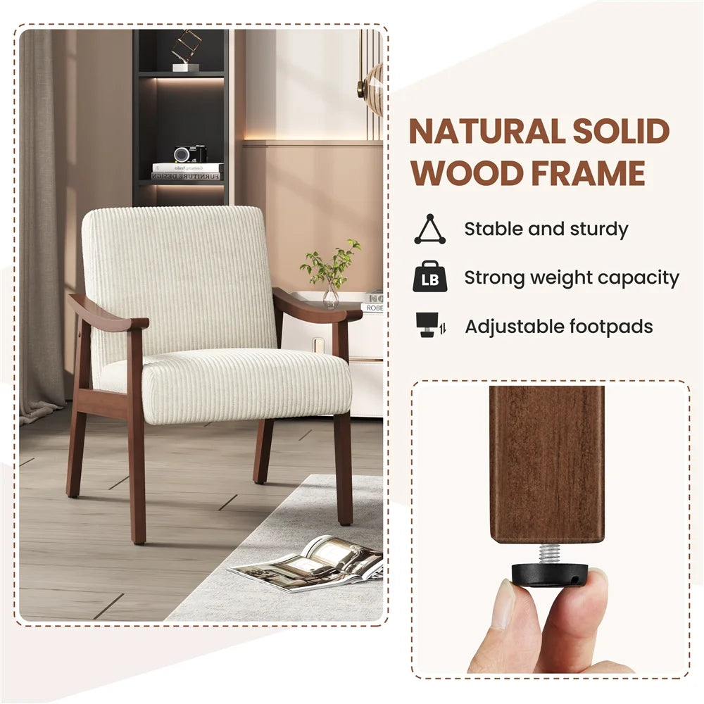 Yaheetech Mid-Century Upholstered Faux Leather Armchair with Solid Wood Legs,Brown
