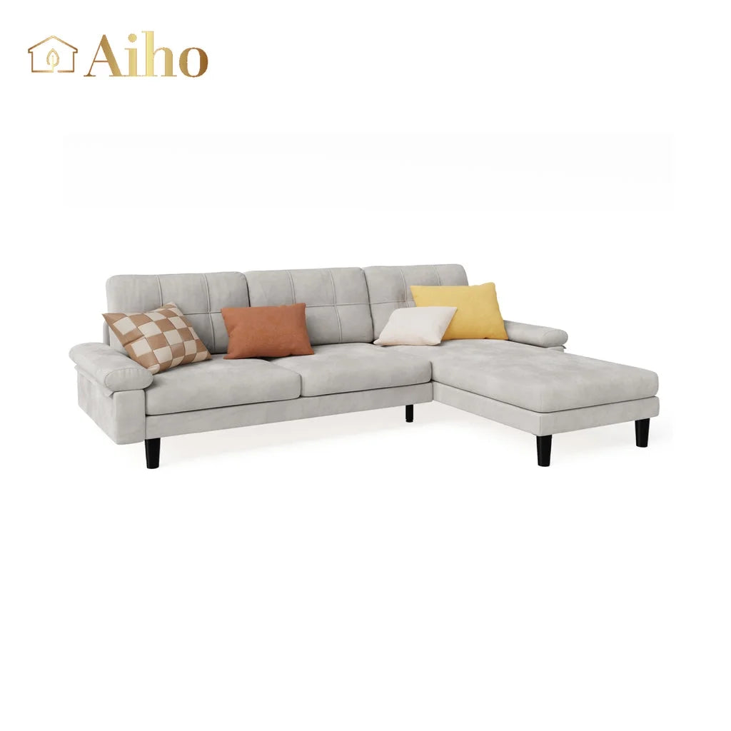 Aiho 82" L Modern Sofa, L-shaped Sofa with 3 Comfortable Pillows for Living Room, Apartment, Studio, Office - Dark Grey