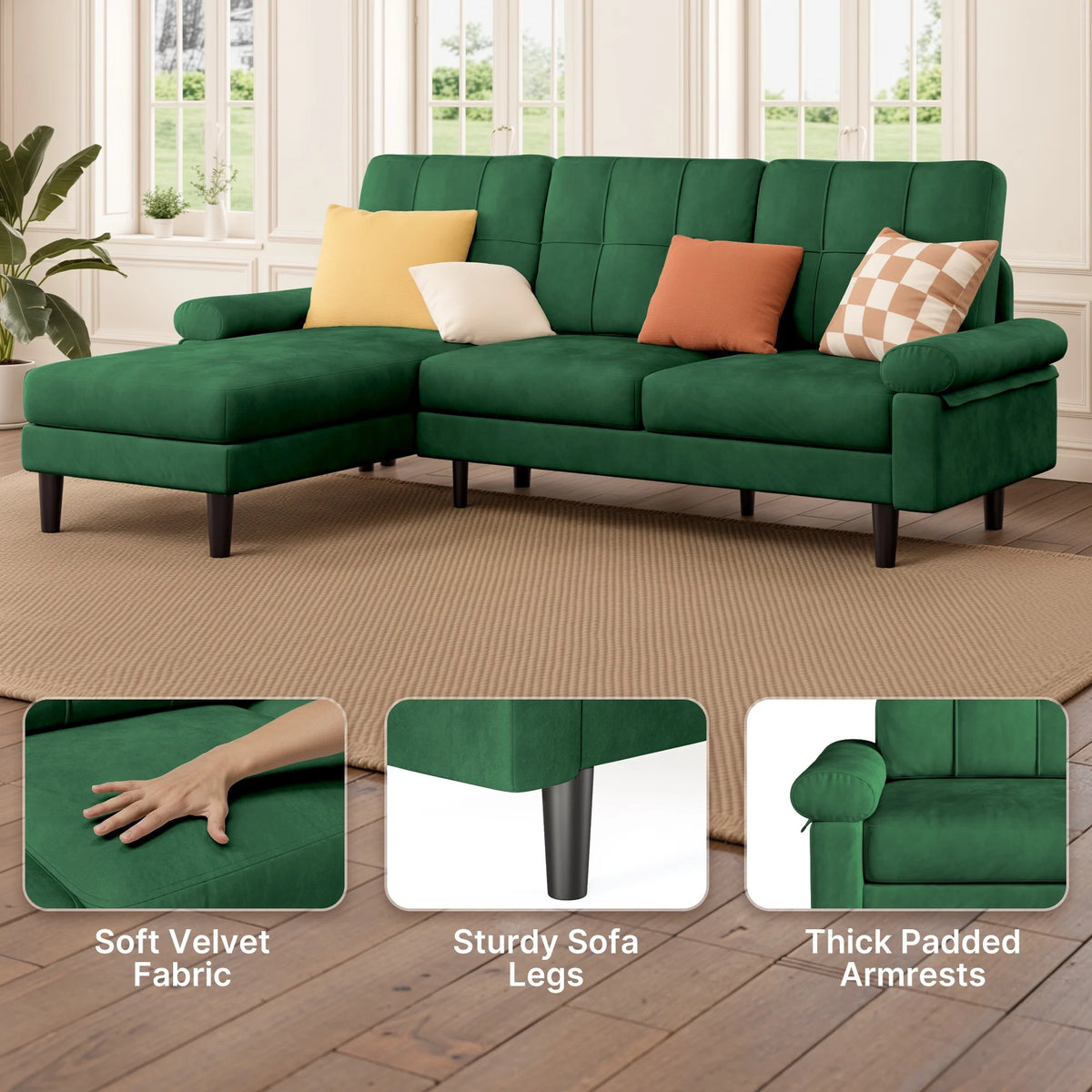 Lofka Sectional Couch, Convertible L Shaped Couches for Living Room, Upgraded Sofas for Small Spaces, Black