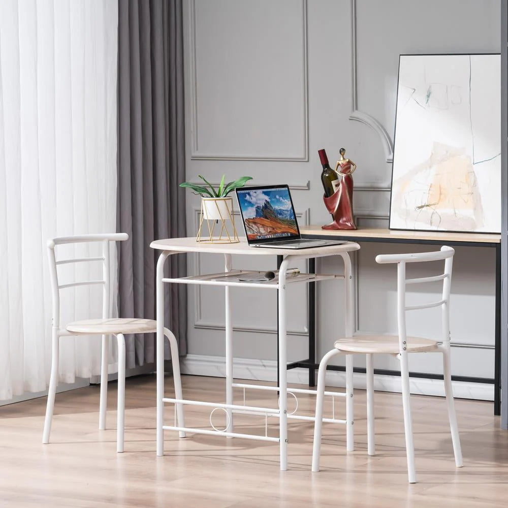 Winado 3-Piece Wooden Round Table & Chair Set for Kitchen, Dining Room White Frame