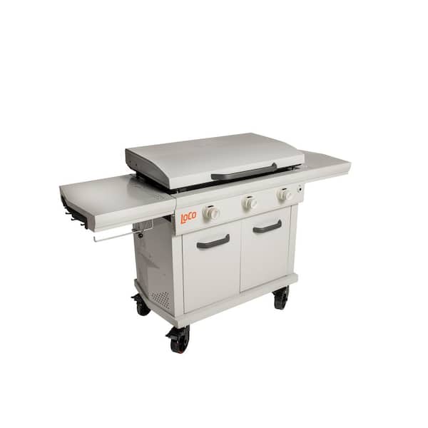 36 in. 3-Burner Propane Flat Top Grill / Griddle in Chalk Finish with Enclosed Cart and Hood