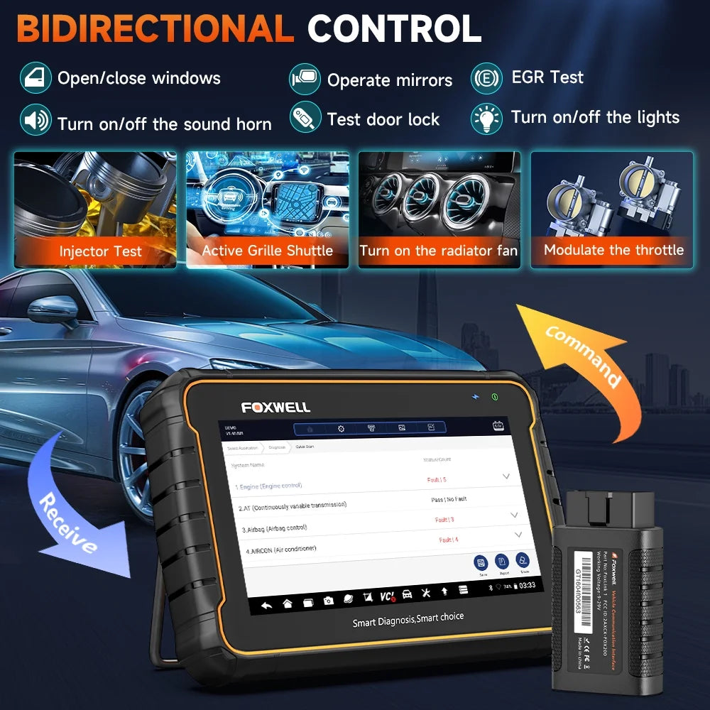 Foxwell GT60 Wireless Bluetooth Automotive Bi-directional Diagnostic Scanner Full System OBD2 Scanner Code Reader, Vehicle Analyzer with Bag