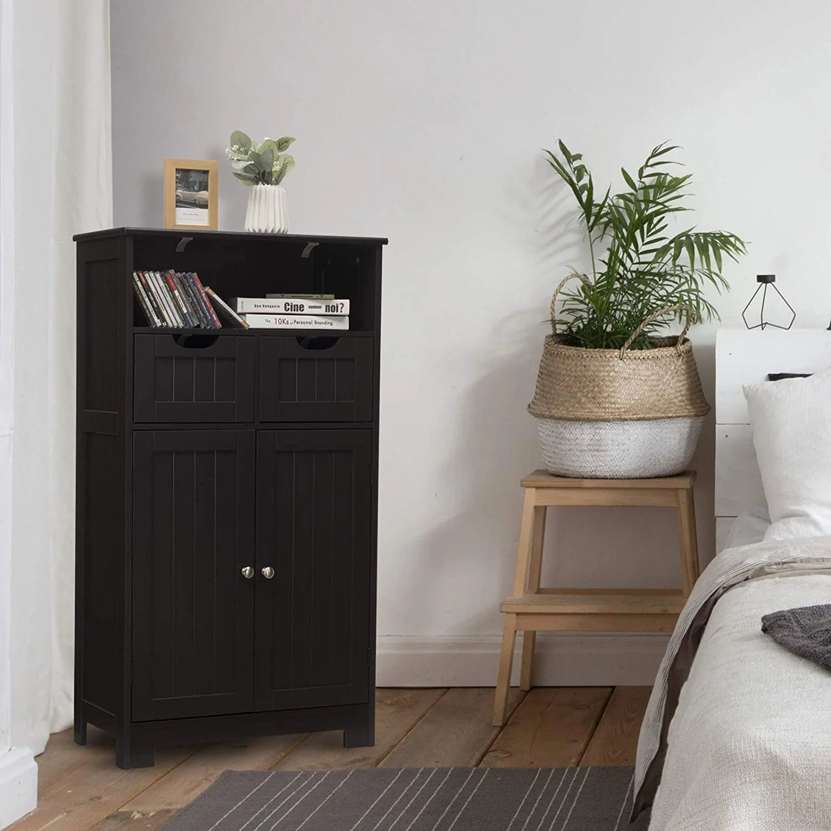 Giantex Multifunctional Floor Cabinet, Freestanding Bathroom Cabinet with Removable Drawers and Adjustable Shelf for Bathroom, Living Room, Bedroom or Entryway, 24 x 12 x 43 inches (Black)