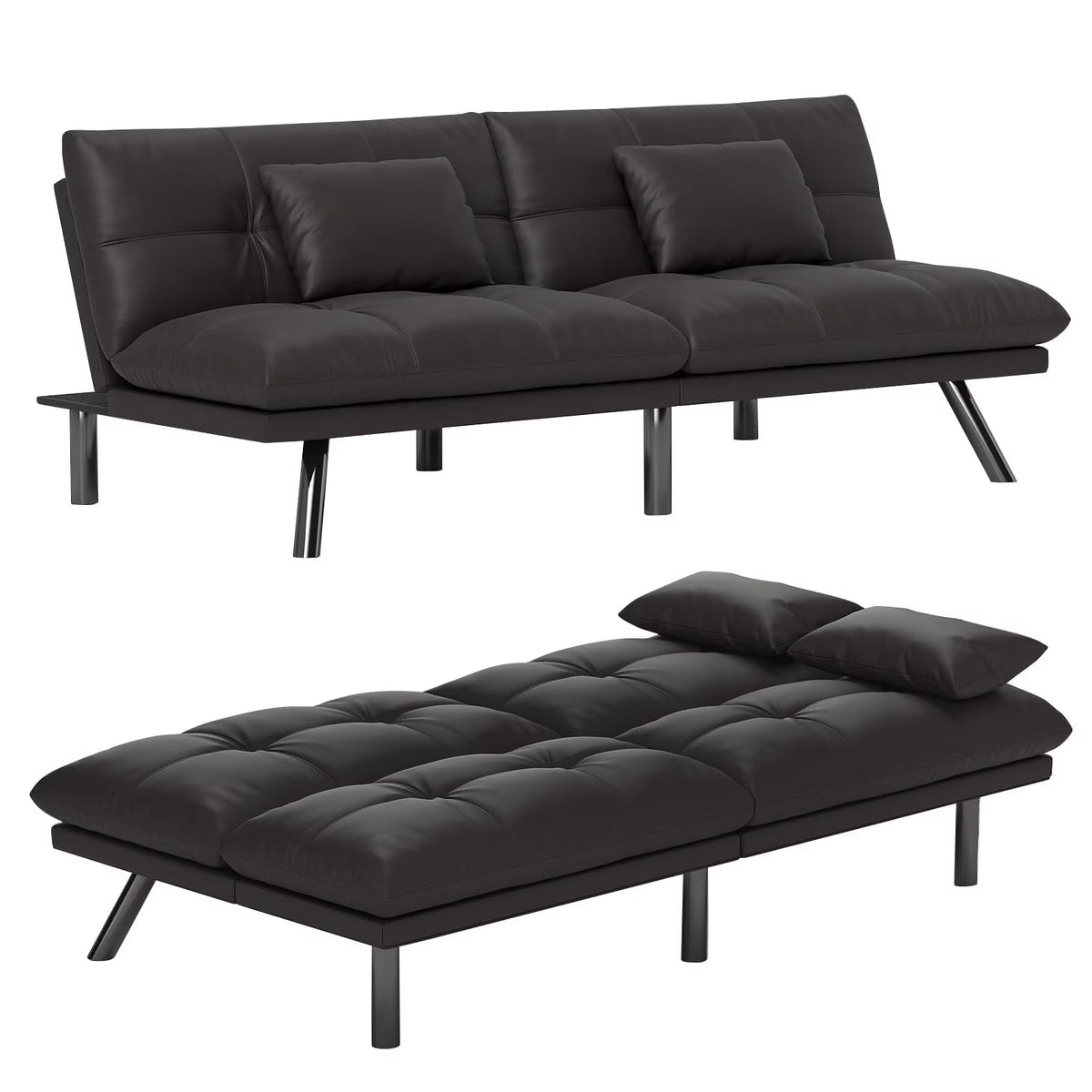 70���� Convertible Futon Sofa Bed Folding Bed Sleeper Couch for Living Room, Small Space or Office, Light Grey