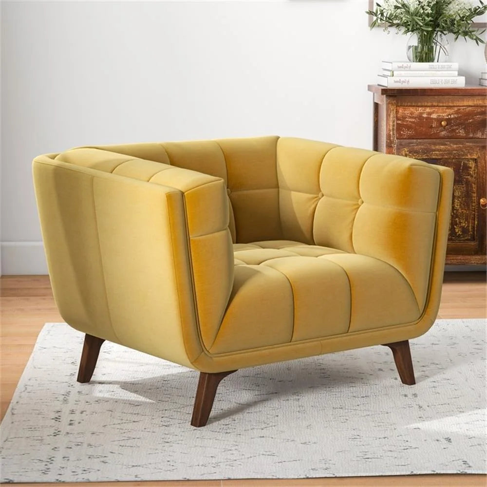 Allen Mid-Century Modern Velvet Upholstered Armchair in Blue