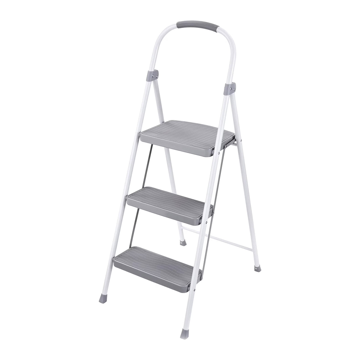 Rubbermaid 3 Step Folding Ladder, Steel Foldable Step Stool, White