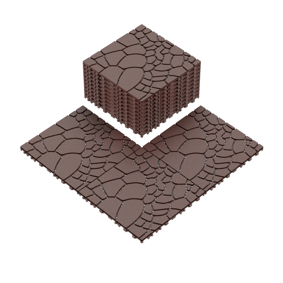 Miniyam 44 Pcs 12"x12" Interlocking Deck Tiles, Rubber Flooring, Patio Decking, Poolside, Dark Gray+Stone Texture