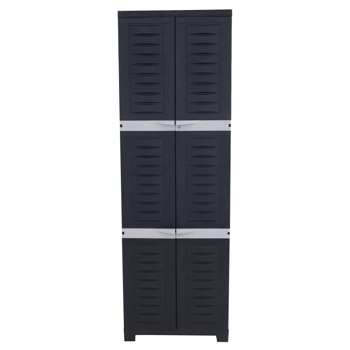 Sunnydaze Lockable Adjustable 72" Plastic 4-Shelf Freestanding Garage Storage Cabinet, Charcoal with Gray Trim