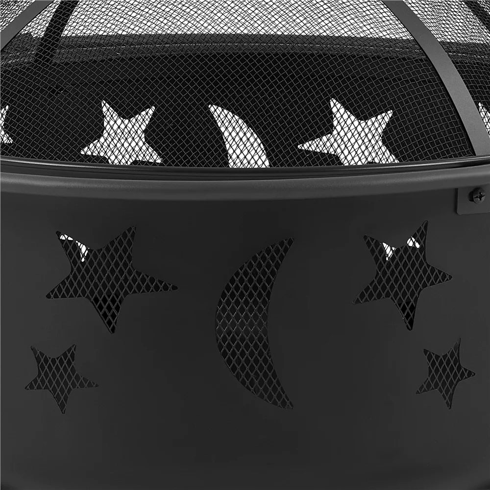 Yaheetech 30'' Outdoor Iron Round Fire Pit, Black, Wood