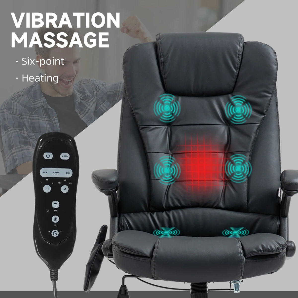 HOMCOM High-Back Vibration Massage Chair, Heating Office Chair, Black