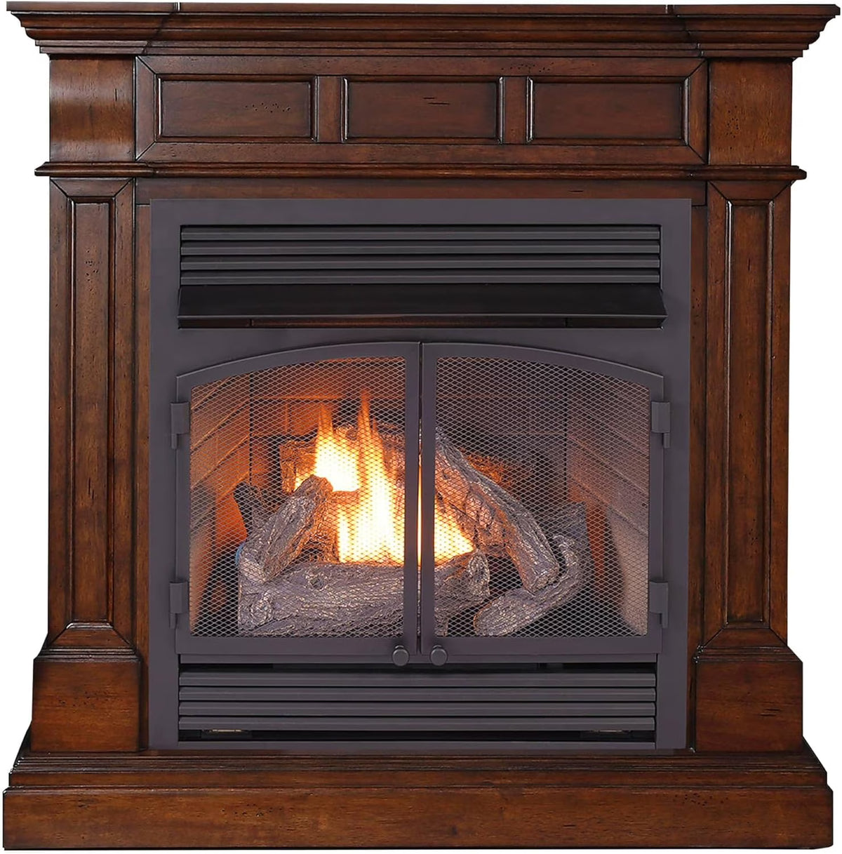 Duluth Forge Dual Fuel Ventless Gas Fireplace With Mantel - 32,000 BTU, T-Stat. Control, Auburn Cherry Finish - Model# DFS-400T-2AC
