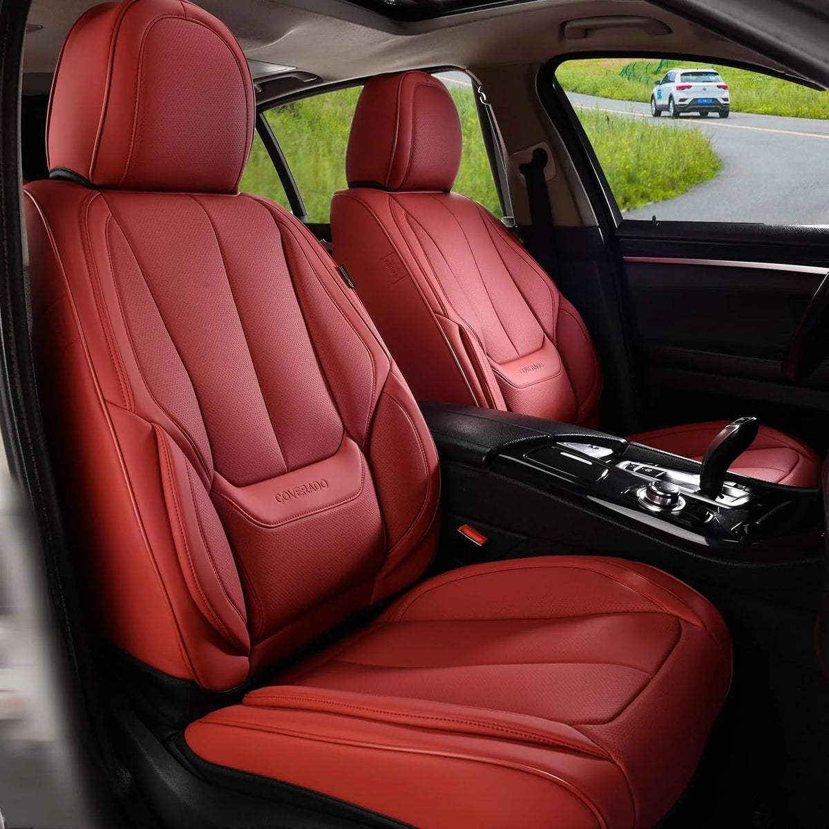 Coverado Black Front Car Seat Covers, Stylish Waterproof Premium Leather Automotive Seat Protectors, Airbag Compatible Auto Interior Accessories Universal Fit for Most Cars SUV Pick-up Trucks