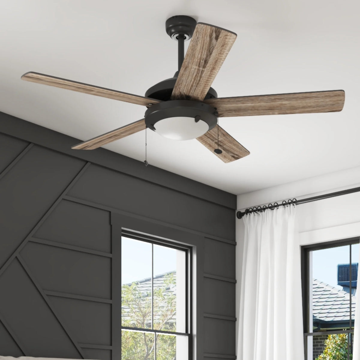 Mainstays 52" Transitional Satin Nickel Indoor Ceiling Fan with Light, Pull Chain Control & Reverse Airflow