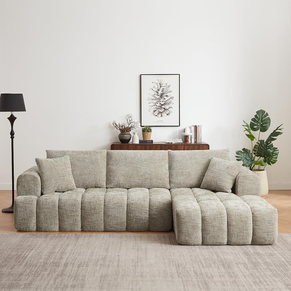 Lovableguy L-Shape Oversized Sectional Sofa,Chenille Modular Cloud Couch Sectional with Right Chaise Lounge,No Assembly,Upholstered Floor Sofa for Living Room Bedroom,khaki