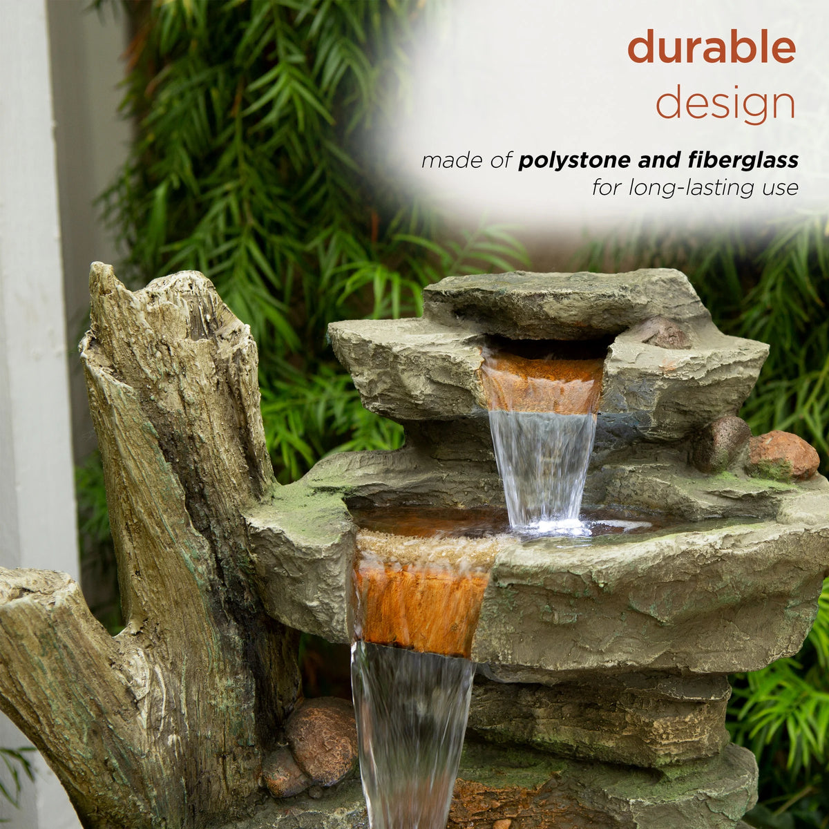 Alpine 39" Outdoor Multi-Tier Stone Tower Waterfall Electric Fountain with LED Lights