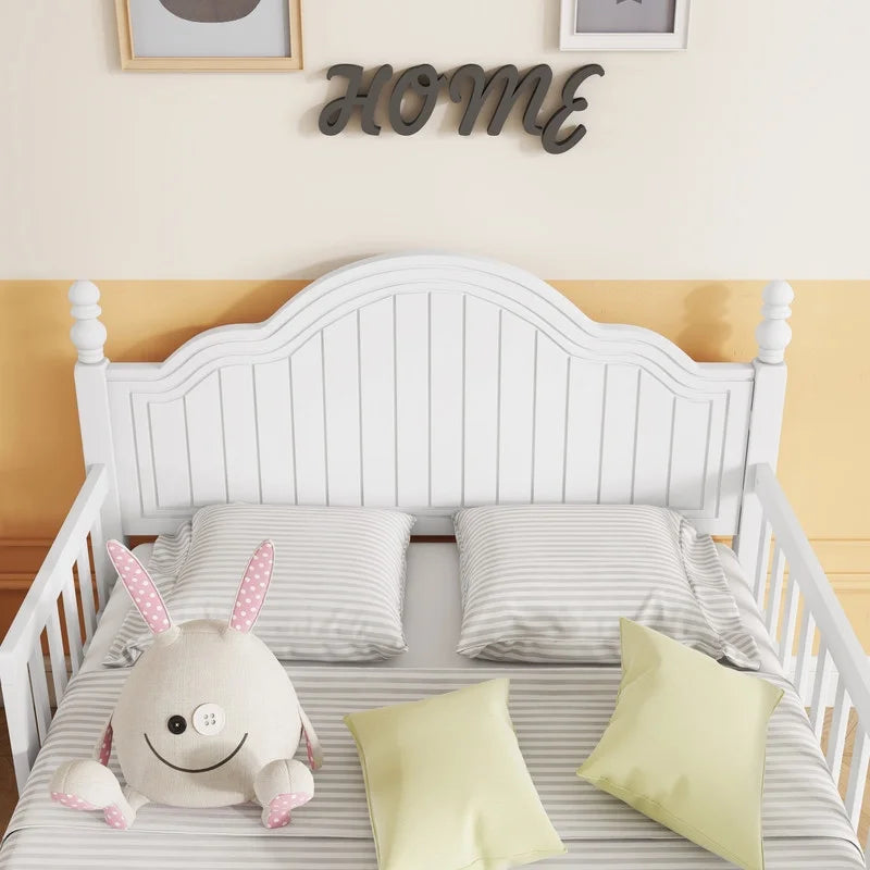 Duxelifin Wood Twin Bed Frame with Rails, Twin Size Low Platform Bed with Headboard and Footboard, Low Twin Bed Frame for Girls & Boys, White