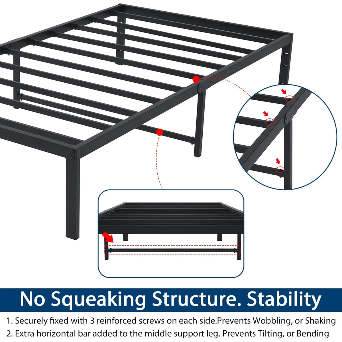 Lusimo 14 inch Twin Bed Frame No Box Spring Needed Heavy Duty Metal Platform Bed Frame Twin Size Anti Slip Support Easy Lock Assembly, Black