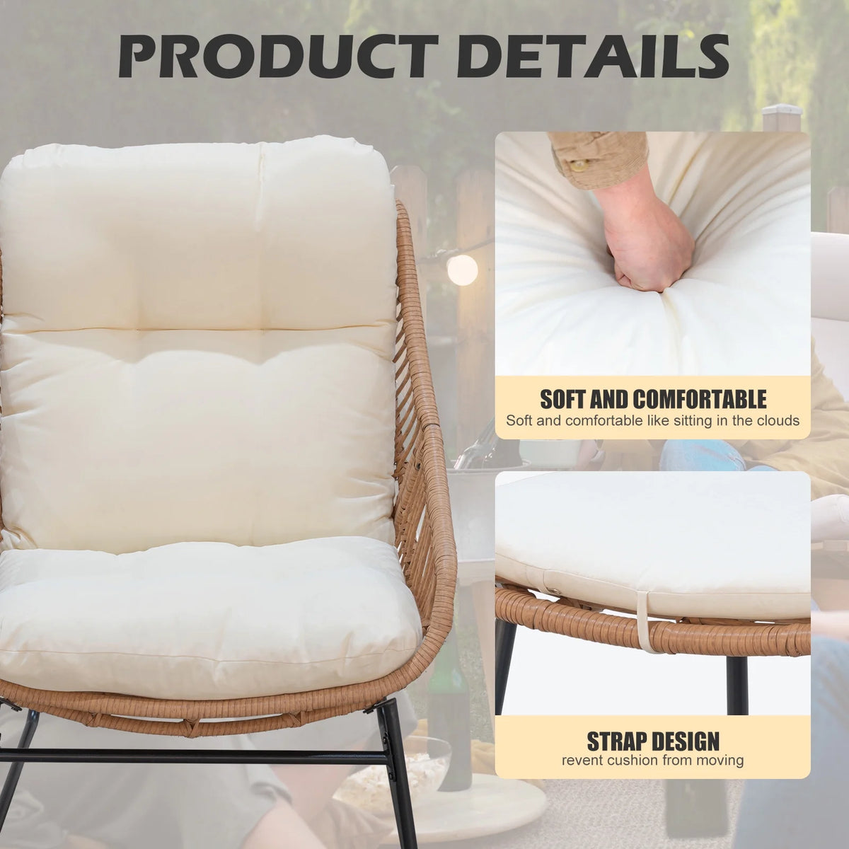 Tappio Wicker Papasan Egg Chair with Ottoman, Outdoor Patio Basket Lounge Chair Indoor Oversized Egg Lounger with Thick Cushion for Living Room Bedroom Balcony Porch, Black