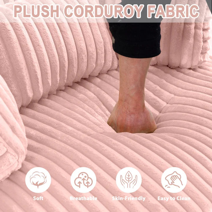 FFH Modern Corduroy Futon Sofa Bed with Adjustable Backrest,Convertible Loveseat Sleeper,Soft Couch with Drop-Down Table and Cup Holder for Living room,Pink