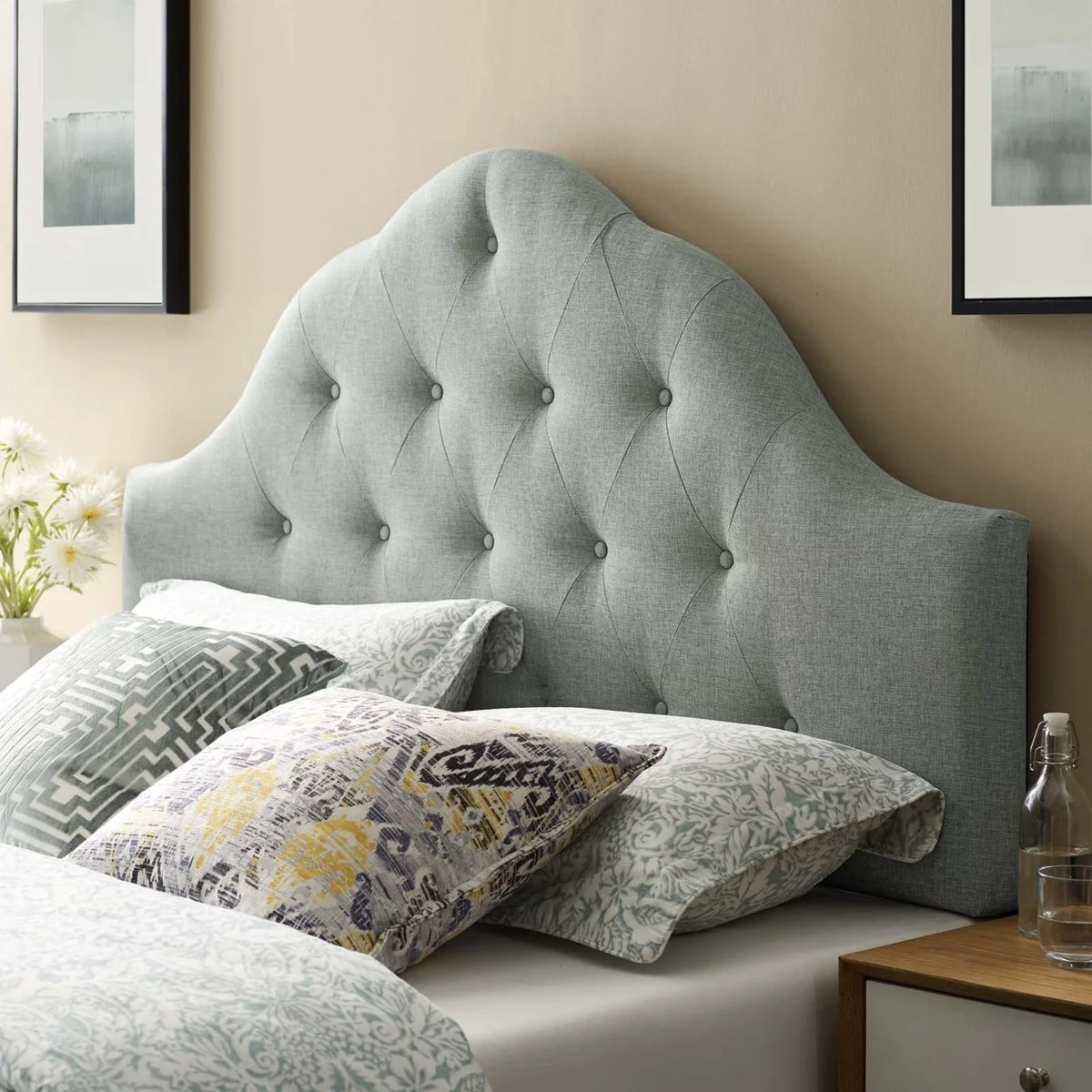 Modway Sovereign Queen Upholstered Fabric Headboard in Beige