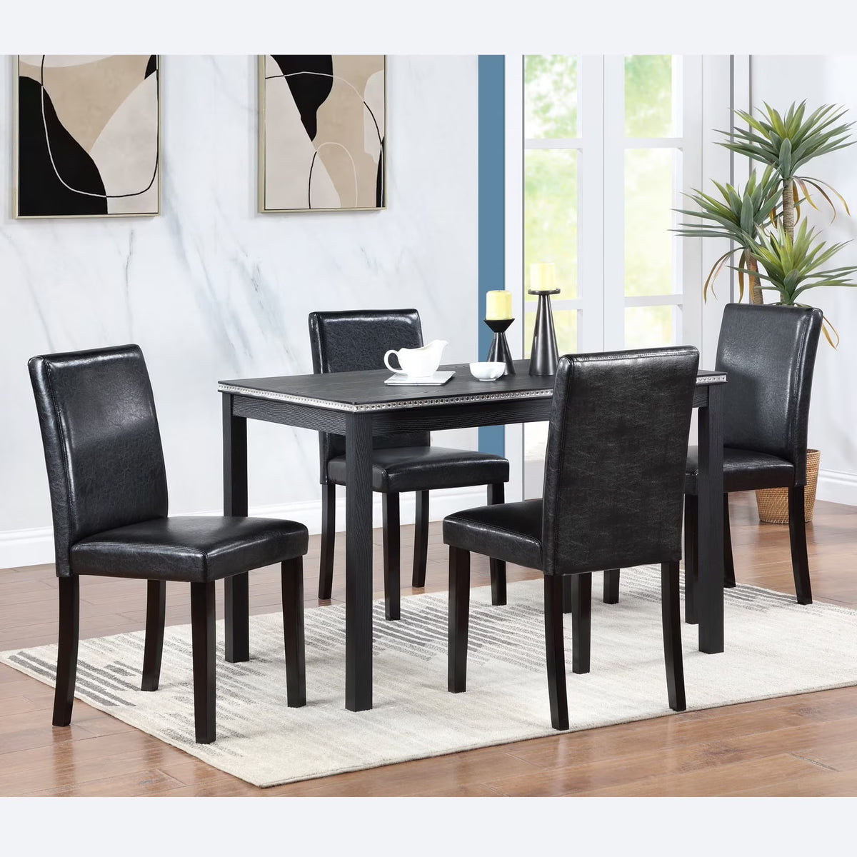 PORKISS Dining Table Set for 4, Solid Wood Dining Room Set with 1 Square Table 4 Upholstered Chairs, Dinner Table with Padded Chairs for Home Kitchen, Gray