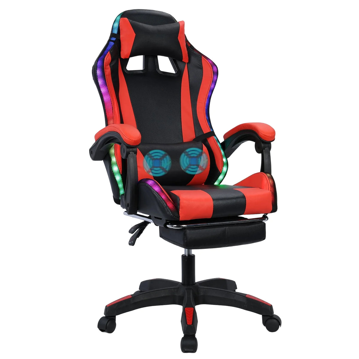 Gaming Chair with Bluetooth-compatible Speakers and RGB LED Lights, Ergonomic Massage Computer Gaming Chair with Height Adjustable, Video Game Chair High Back with Lumbar Support