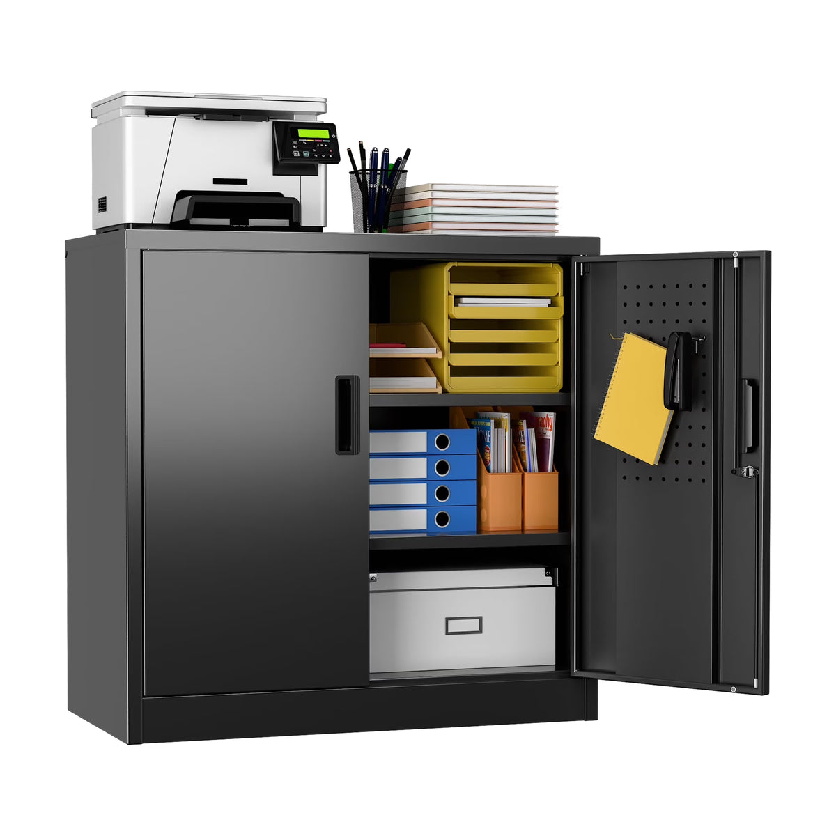 Supeer Locking Storage Cabinet with 5 Adjustable Shelves, Steel, Black, 71" H, Assemble Required