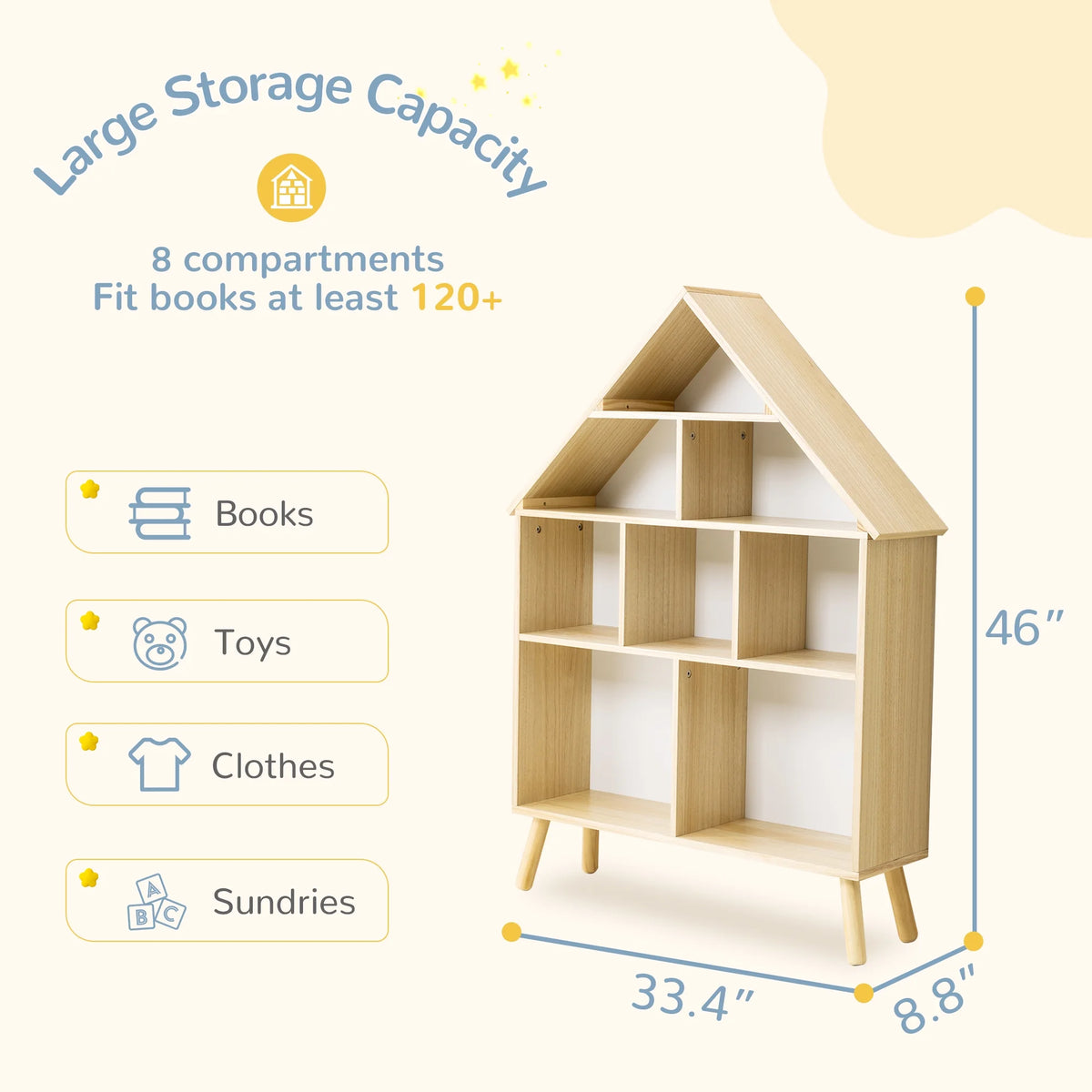 Curipeer 2-Tier Kids Bookshelf, Toy Storage Organizer with Motion-Activated Light, White