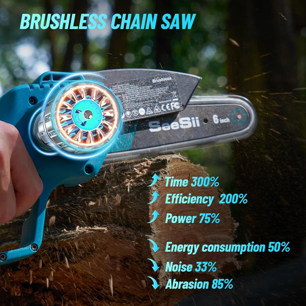 Seesii 2-in-1 Cordless Pole Saw, 6 Inch Brushless Pole Chainsaws Mini Handheld Chainsaw with 2x 4.0Ah 21V Batteries, 2x Chains, Auto Oiler, 16FT MAX Extension Pole for Tree Trimming