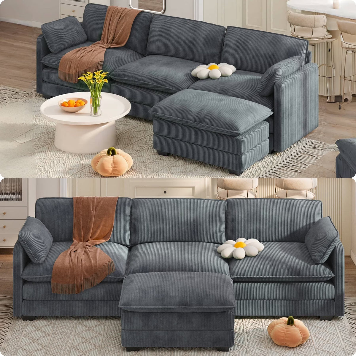 Lofka 110�� Modular Sectional Sofa Bed with Double Layer Cushions and Movable Ottoman, Modern Comfy Cloud Couch for Living Room, DIY Combination, Green