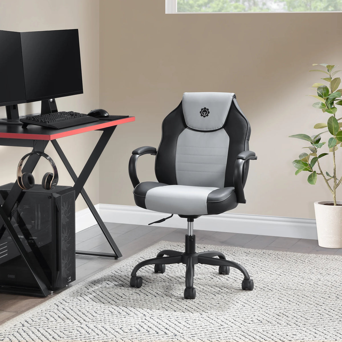 Gamer Gear Jr. Xplorer Gaming and Computer Chair, Kids and Teens Gaming Chair with Padded Arms, Adjustable Height, White and Black